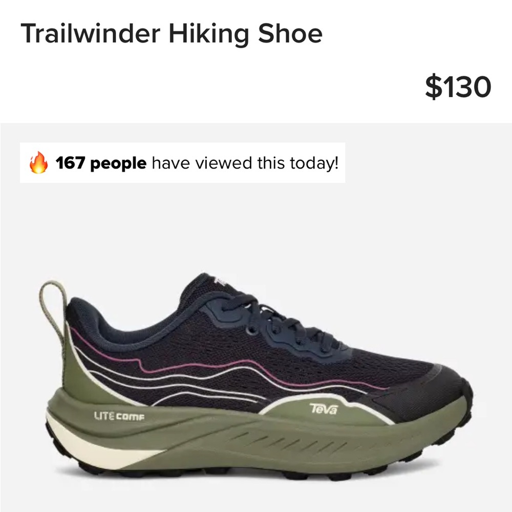 NWT Teva Trailwinder Hiking Shoe - Black and Olive